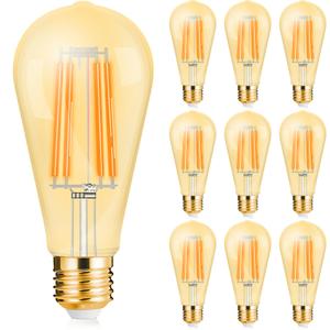 Voordeelpak 10x LED Lamp E27 Edison Filament - Brinton - Amber 6W 540lm - 822 Zeer Warm Wit 2200K - ST64 | Vervangt 45W