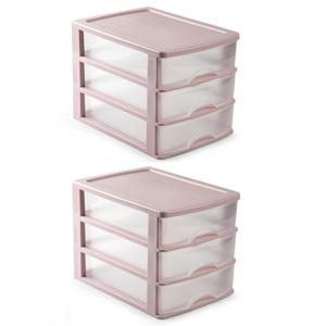 Plasticforte Ladeblok - 2x stuks - roze - 3 lades - L35,5xB27xH26 - bureau organizer