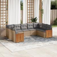 9-delige Loungeset met kussens poly rattan beige