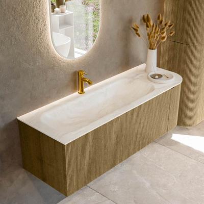 Badmeubel Mondiaz Kurve-Dlux | 135 cm cm | Meubelkleur Dusk | Wastafelkleur Ostra | Solid surface | Wasbak links zijde spoelbak | 1 kraangat