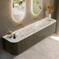 Badmeubel Mondiaz Kurve-Dlux | 200 cm cm | Meubelkleur Shadow | Wastafelkleur Glace | Solid surface | Wasbak beiden zijden spoelbak | Zonder kraangat(en)