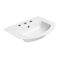 Gebogen Keramiek Wastafel Met 3 Kraan Gaten Sapho Pura 62x48 cm Wit ExtraGlaze