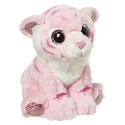 Nature planet tijger knuffel - roze/wit - stof/pluche - 18 cm - dieren