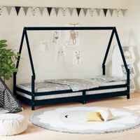 Kinderbedframe 80x200 cm massief grenenhout zwart - thumbnail