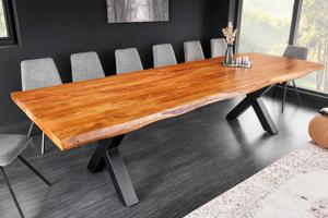 Massief houten eettafel MAMMUT 300cm acacia X-frame zwart metalen boomrand 6cm tafelblad - 43782