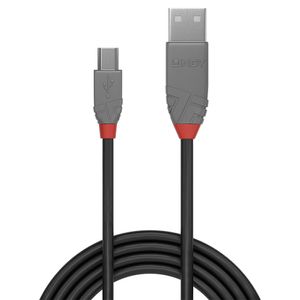 Lindy 36722 1m USB A Mini-USB B Mannelijk Mannelijk Zwart, Grijs USB-kabel