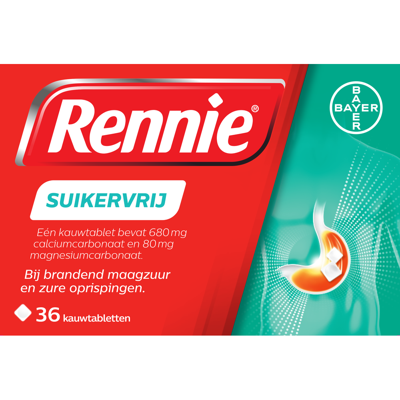 Rennie Suikervrij kauwtabletten bij brandend maagzuur, Rennie Suikervrij kauwtabletten bij brandend maagzuur,