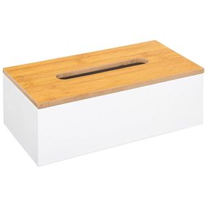 Tissuedoos/zakdoekjes box - wit - MDF hout - bamboe deksel - 25 x 13 x 9 cm