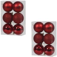 12x Rode kunststof kerstballen 8 cm glans/mat/glitter - thumbnail