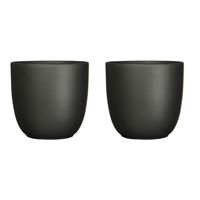 2x stuks plantenpot/bloempot Tusca - zwart - keramiek - mat - D12/H11 cm