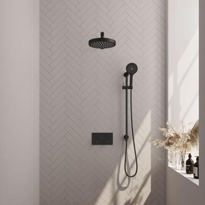 BRAUER Stripe Thermostatische Inbouw Regendouche - drukknoppen - SET 34 - 25cm douchekop - rechte muurarm - 3-standen handdouche - doucheslang - geïntegreerde glijstang - mat zwart 5-S-431