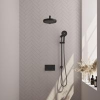 BRAUER Stripe Thermostatische Inbouw Regendouche - drukknoppen - SET 34 - 25cm douchekop - rechte muurarm - 3-standen handdouche - doucheslang - geïntegreerde glijstang - mat zwart 5-S-431