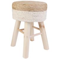 Bijzet krukje Mirage - Ibiza/boho - beige - dennenhout - 30 x 42 cm - gevlochten Bijzet krukje Mirage - Ibiza/boho - beige - dennenhout - 30 x 42 cm - gevlochten