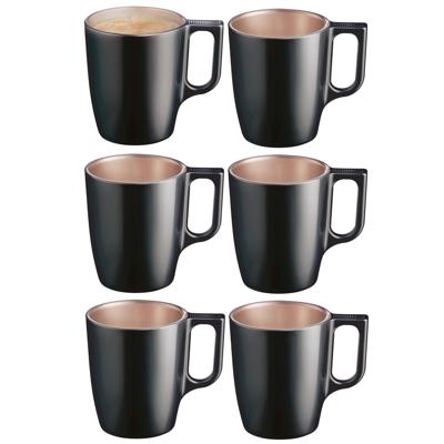Koffiemokken Monaco - 6x stuks - Hard Glas - zwart - 250 ml - 9 cm - Flashy metallic finish
