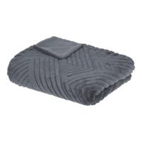 Atmosphera Plaid/bank deken Amiens - donkergrijs - 180 x 230 cm - polyester fleece - strepenmotief - thumbnail