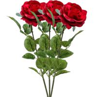 Kunstbloem roos Marleen - 3x - rood - 63 cm - decoratie bloemen