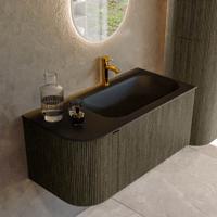 Badmeubel Mondiaz Kurve | 95 cm cm | Meubelkleur Shadow | Wastafelkleur Urban | Solid surface | Wasbak rechter zijde spoelbak | 1 kraangat