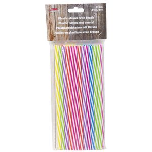 Drinkrietjes - kunststof - 48x - multicolor - 21 cm - met borstel