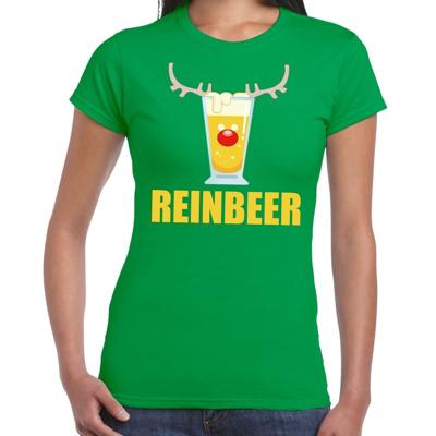 Foute Kersttrui t-shirt - Reinbeer - groen - voor dames - drank thema - korte mouwen