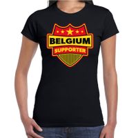 Belgie / Belgium schild supporter t-shirt zwart voor dames - thumbnail