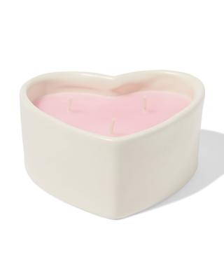 HEMA Kaars Drie Lonten 13x10cm Keramiek Hartvorm Roze