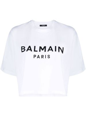Balmain t-shirt crop à logo imprimé - Blanc