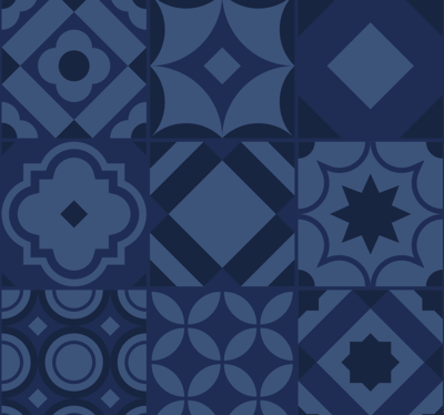 Klassieke tegels donkerblauw Behang keuken