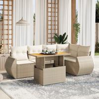 6-delige Loungeset met kussens poly rattan beige