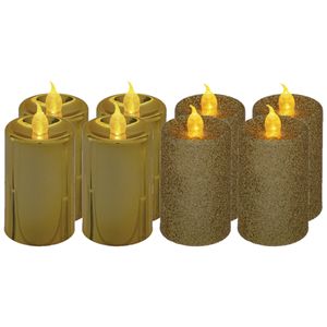 LED kaarsen/stompkaarsen set - 8x stuks - goud - H7,5 cm