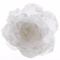 Kerstboom bloemen op clip - 3x st - wit - D14 cm - kunststof - kerstversiering