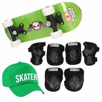 Skateboard set voor kinderen L 9-10 jaar/valbescherming/skater pet/skateboard met print 43 cm groen