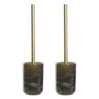 Set van 2x stuks toiletborstel taupe met marmer look houder van polyresin 37 cm - thumbnail