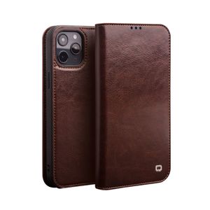 Qialino - echt lederen luxe wallet hoes - iPhone 12 Mini - Bruin