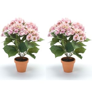 Set van 2x stuks roze hortensia Hydrangea Macrophylla kunstplant in kunststof pot 40 cm