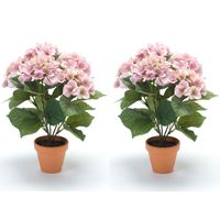 Set van 2x stuks roze hortensia Hydrangea Macrophylla kunstplant in kunststof pot 40 cm