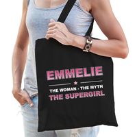 Naam cadeau tas Emmelie - the supergirl zwart voor dames