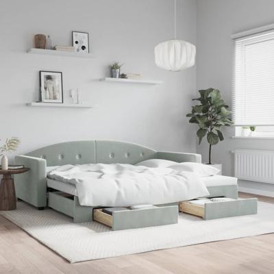 Slaapbank onderschuifbed en lades 90x190 cm fluweel lichtgrijs