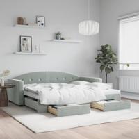 Slaapbank onderschuifbed en lades 90x190 cm fluweel lichtgrijs