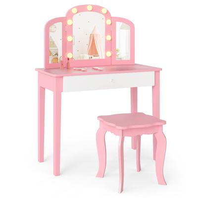 Kinderschminktafel Set 2-in-1 Prinsessen Make-up Schminktafel met Afneembare Spiegel