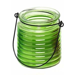 1x Citronellakaarsen in groen geribbeld glas 7,5 cm   -