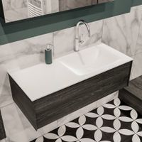 Mondiaz Lush Cloud badmeubel eiken donker bruin 100 cm 1 lade solid surface enkele spoelbak rechts 1 kraangat