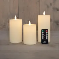 Anna&apos;s Collection LED kaars oplaadbaar flame effect rustiek set 7.5 cm wit 3 stuks