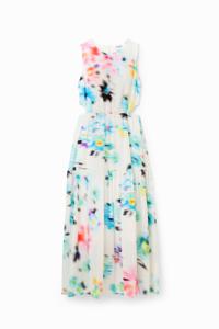 Lange jurk met cut-out en onscherpe print - WHITE - L