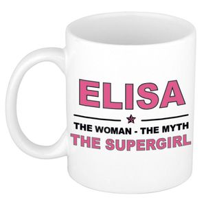 Naam cadeau mok/ beker Elisa The woman, The myth the supergirl 300 ml - Naam mokken