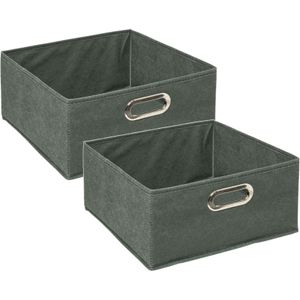 Set van 2x stuks opbergmand/kastmand 14 liter grijsgroen linnen 31 x 31 x 15 cm