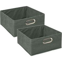 Set van 2x stuks opbergmand/kastmand 14 liter grijsgroen linnen 31 x 31 x 15 cm - thumbnail