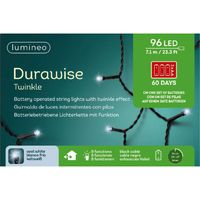 LED Durawise twinkle buitenverlichting op batterij helder wit 96 lampjes - Kerstverlichting kerstboom - thumbnail