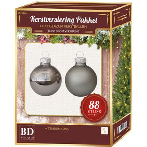 Titanium grijze kerstballen pakket 88-delig Christmas Christmas Titan Grey Glass   -