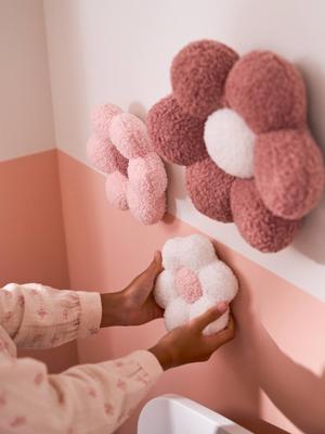 Set van 3 bloemen in bouclé roze, bedrukt