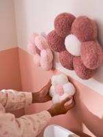 Set van 3 bloemen in bouclé roze, bedrukt